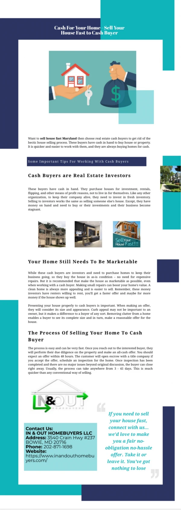 Cash For Your Home - Sell Your House Fast to Cash Buyer