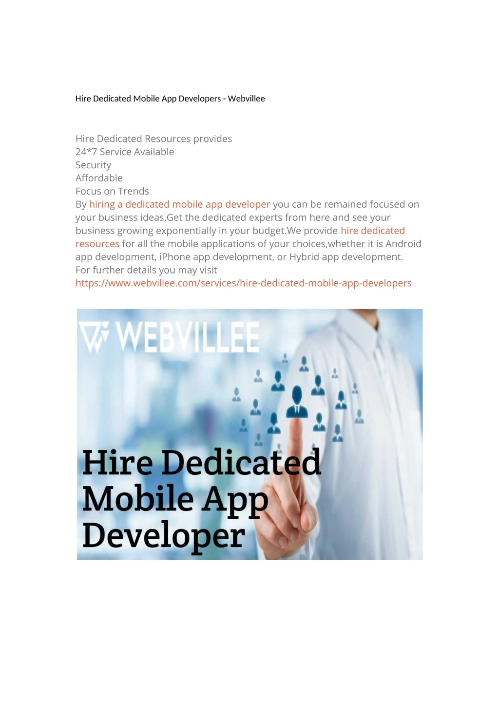 hire dedicated mobile app developers webvillee
