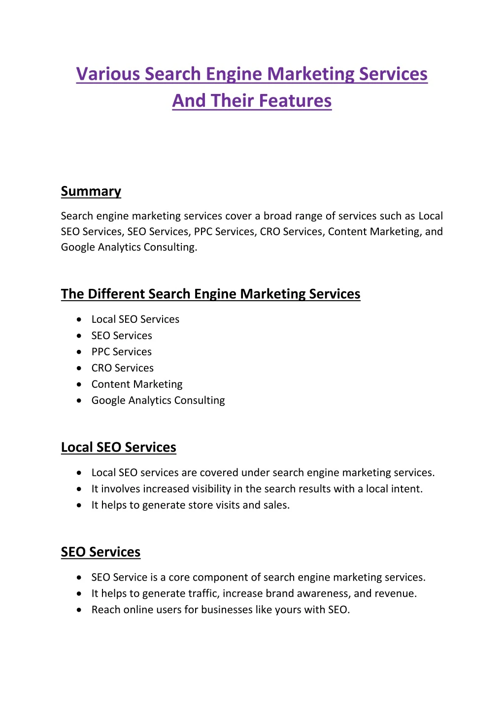 various search engine marketing services