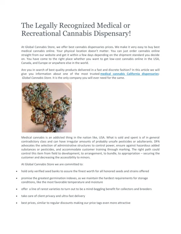 The Legally Recognized Medical or Recreational Cannabis Dispensary!