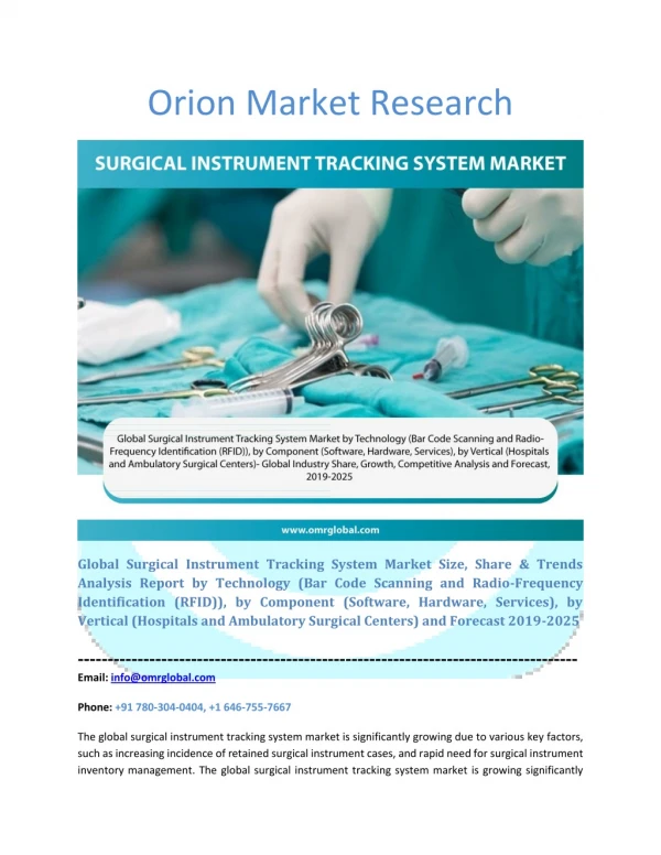 Surgical Instrument Tracking System Market: Industry Growth, Size, Share and Forecast 2019-2025
