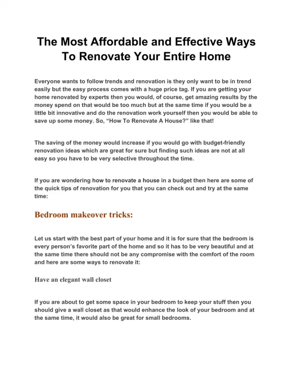 The Most Affordable and Effective Ways To Renovate Your Entire Home