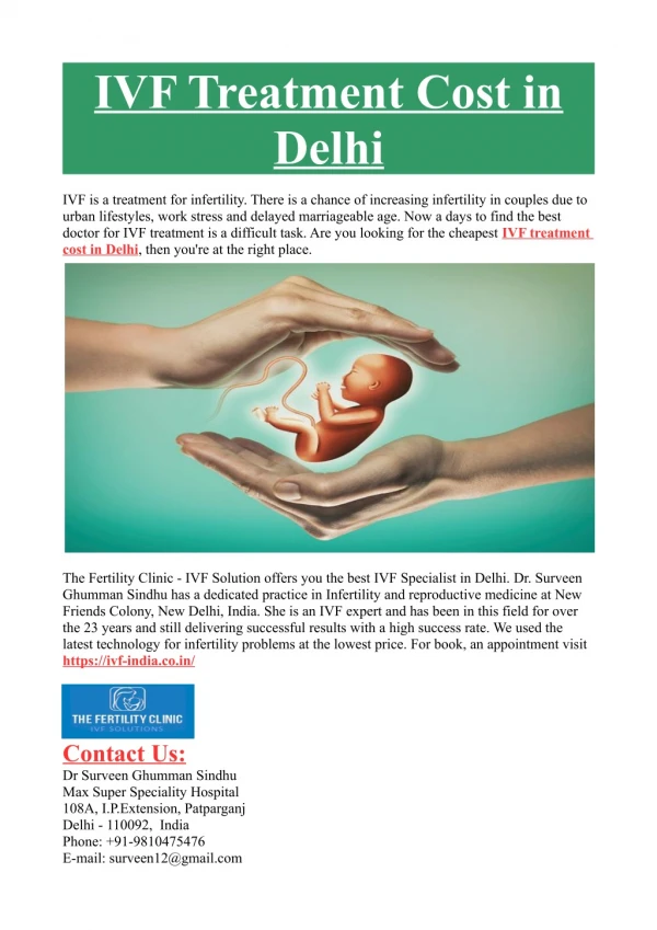 IVF Treatment Cost in Delhi