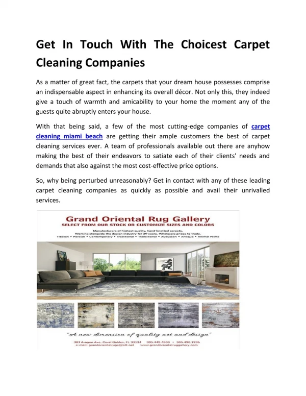 Get In Touch With The Choicest Carpet Cleaning Companies