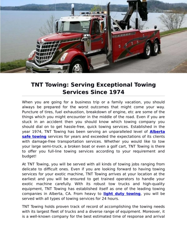 TNT Towing: Serving Exceptional Towing Services Since 1974