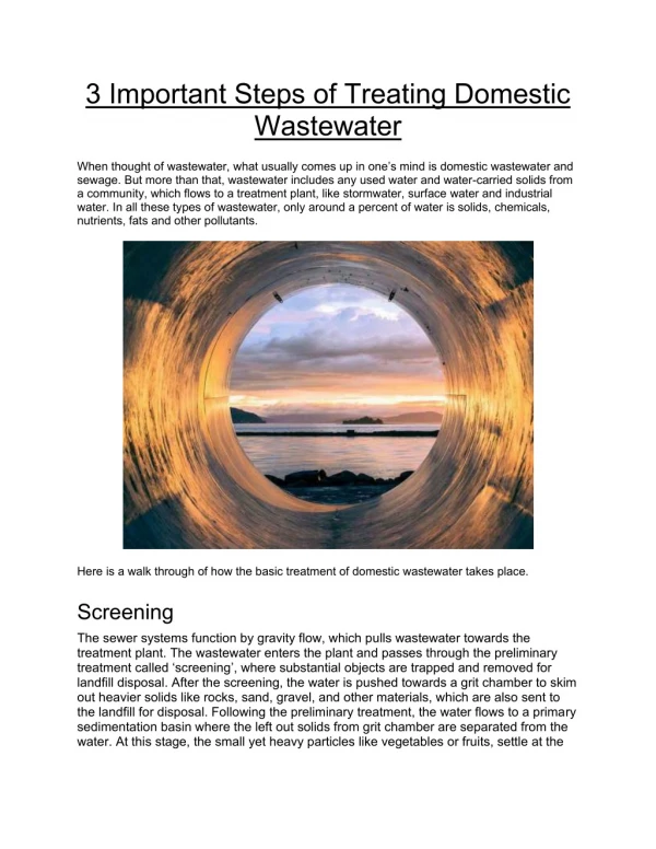 3 Important Steps of Treating Domestic Wastewater