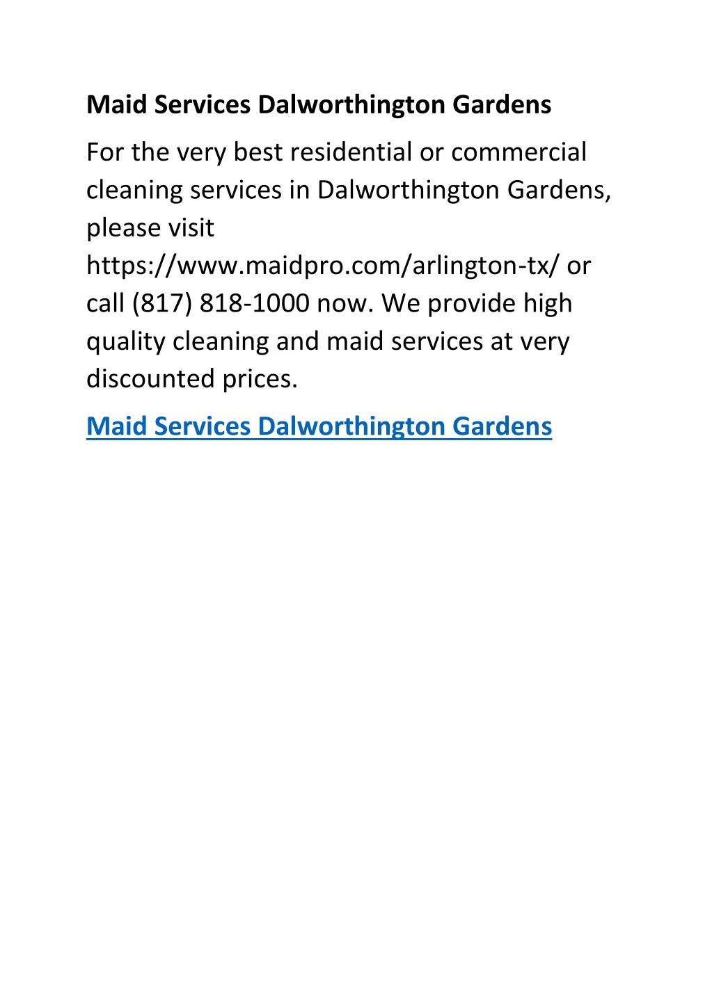 maid services dalworthington gardens