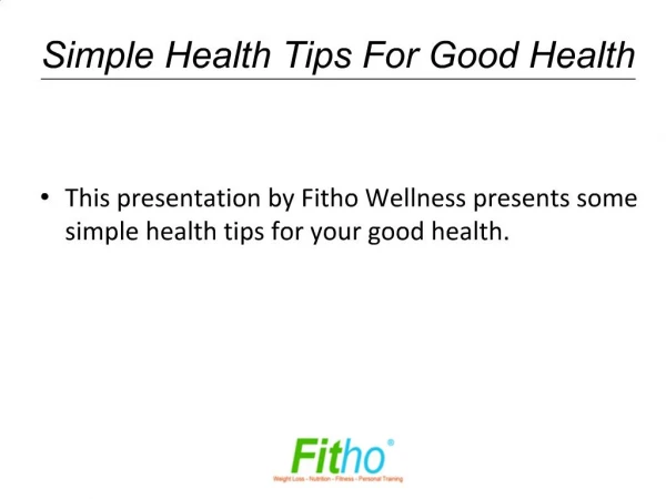 Simple Health Tips For Good Health | Fitho