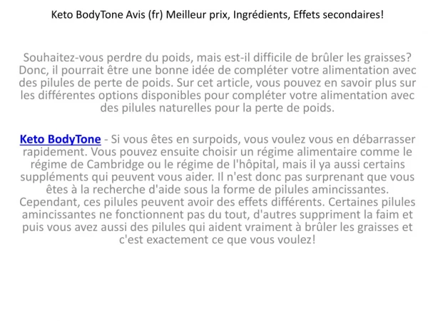 Keto BodyTone Commentaires: Est Keto Body Tone Pillules de régime!