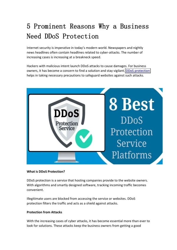 5 Prominent Reasons Why a Business Need DDoS Prote
