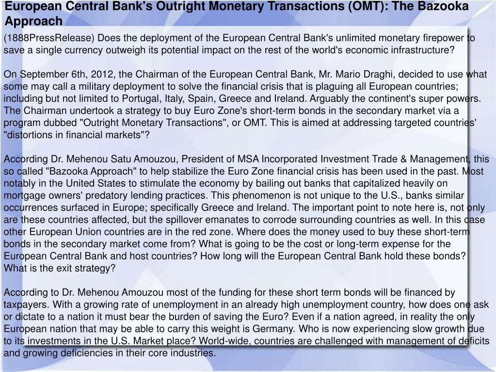european central bank s outright monetary