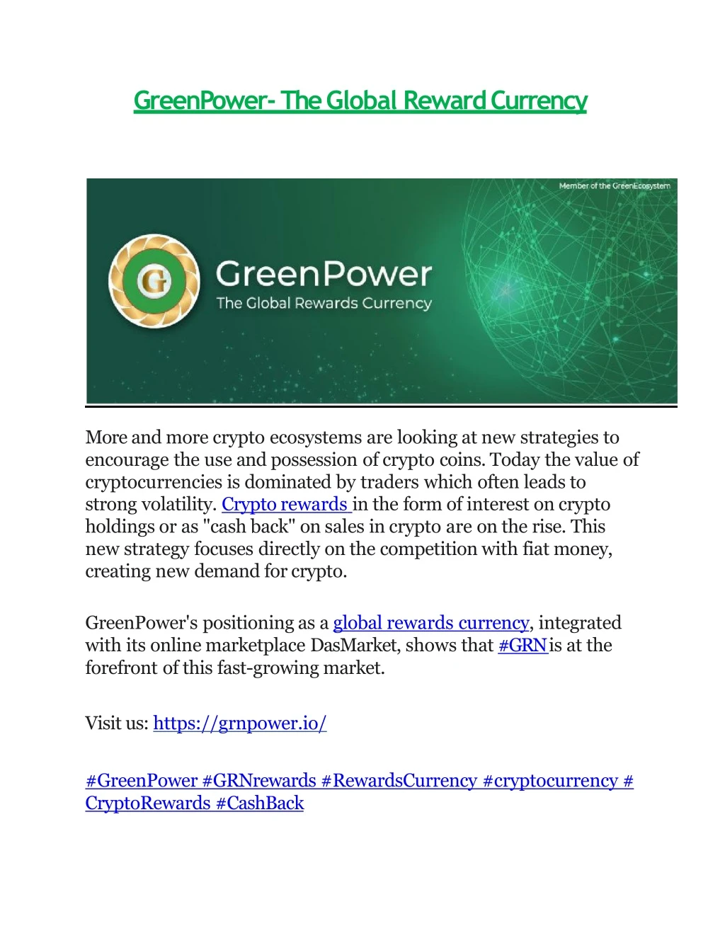 greenpower the global reward currency