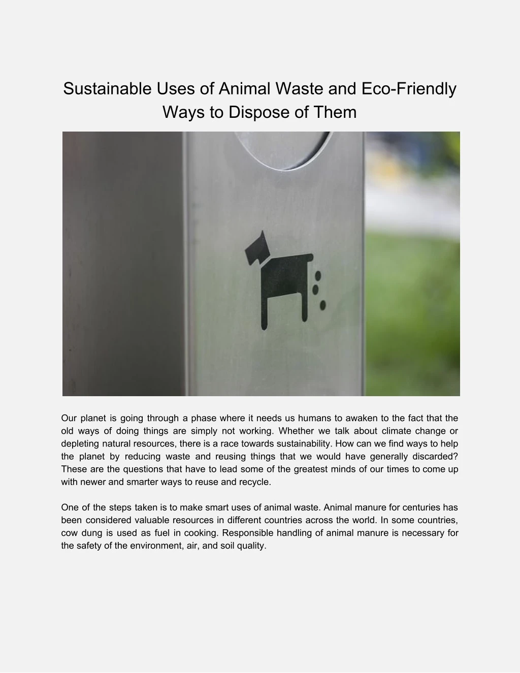 sustainable uses of animal waste and eco friendly