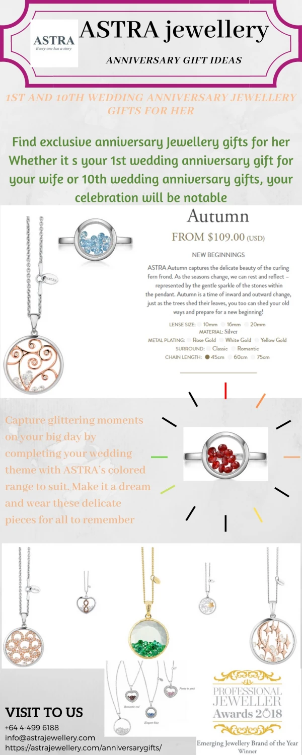 1st and 10th Wedding Anniversary Jewellery Gifts for Her