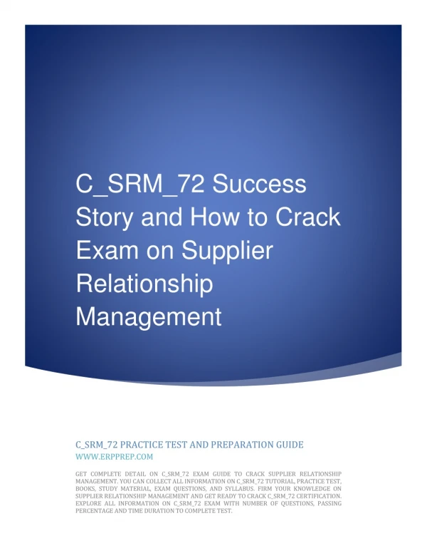C_SRM_72 Success Story and How to Crack Exam on Supplier Relationship Management Certification Exam