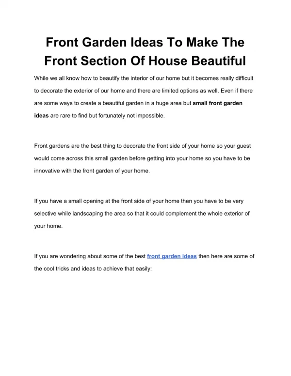 Front Garden Ideas To Make The Front Section Of House Beautiful