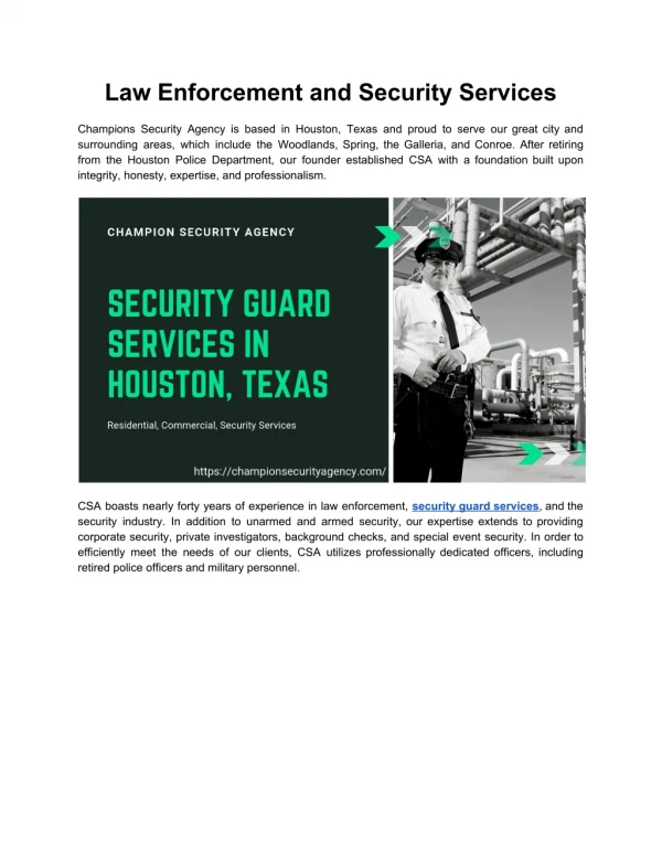 Law Enforcement and Security Services - Champion Security Agency