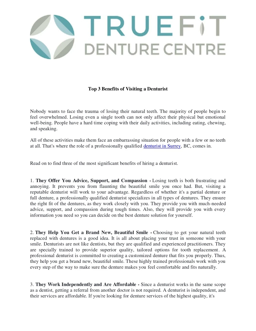 top 3 benefits of visiting a denturist