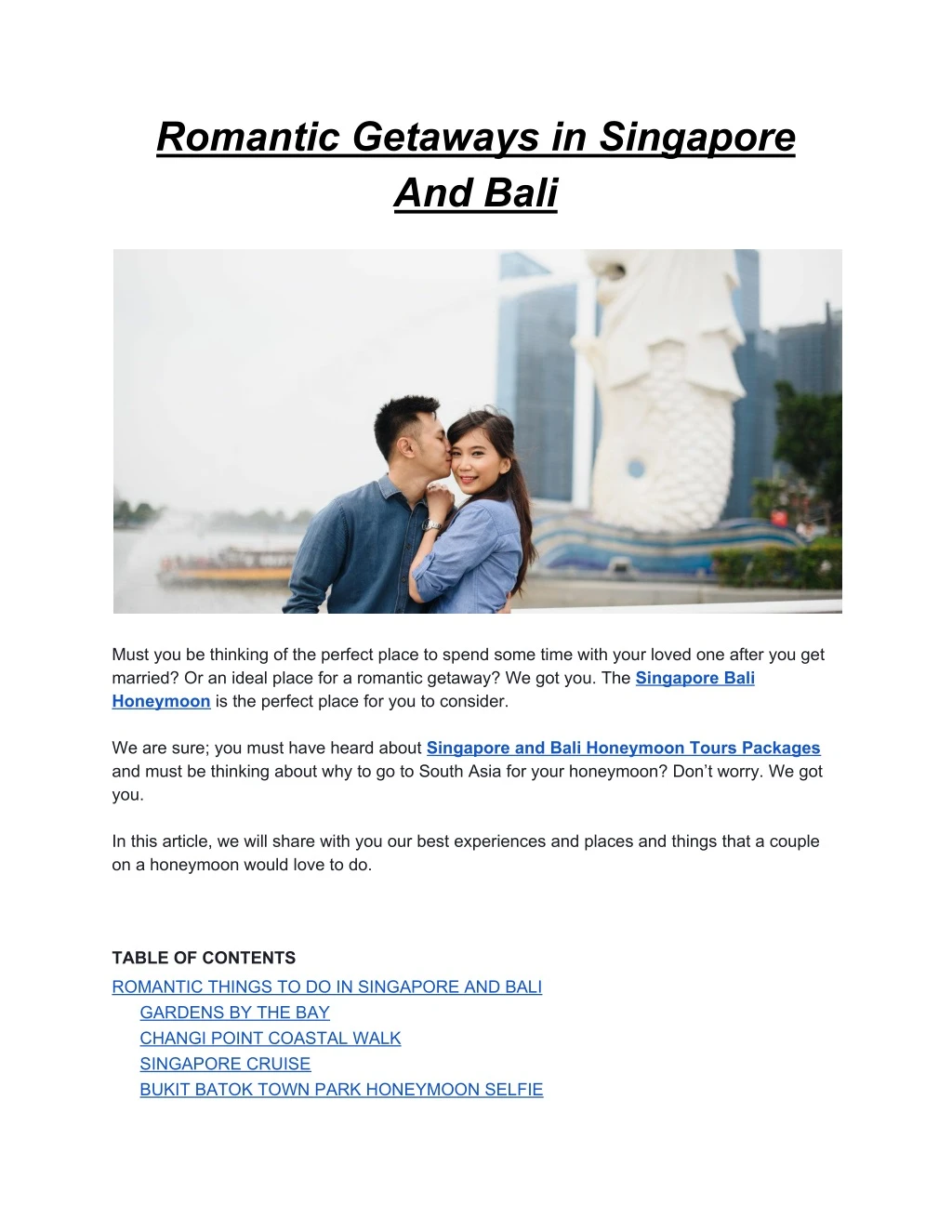 romantic getaways in singapore and bali