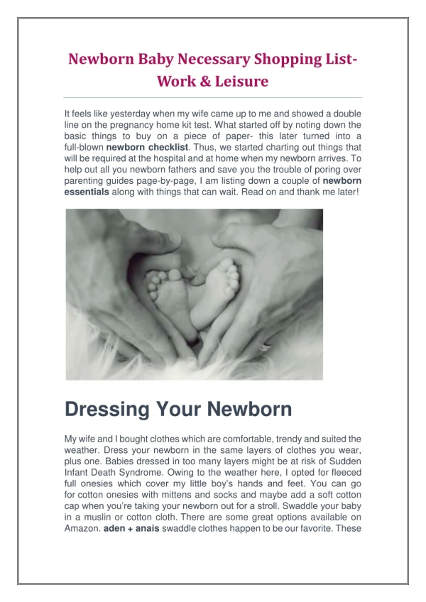 Newborn Baby Necessary Shopping List- Work & Leisure