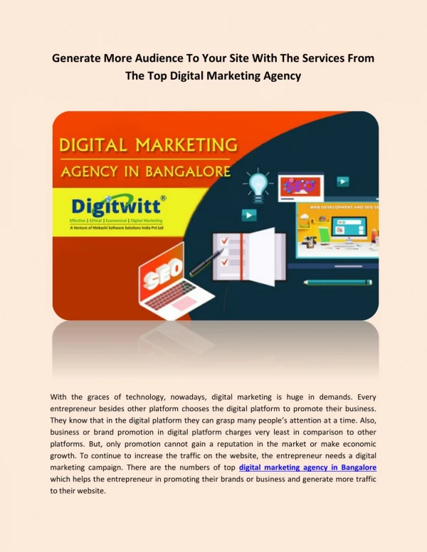 Generate More Audience To Your Site With The Services From The Top Digital Marketing Agency