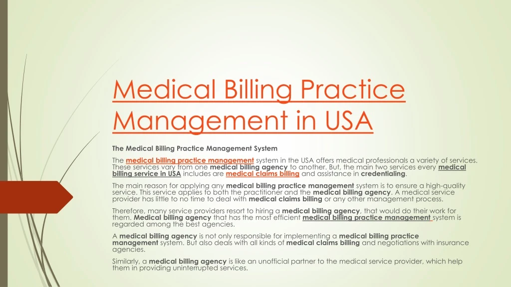 medical billing practice management in usa