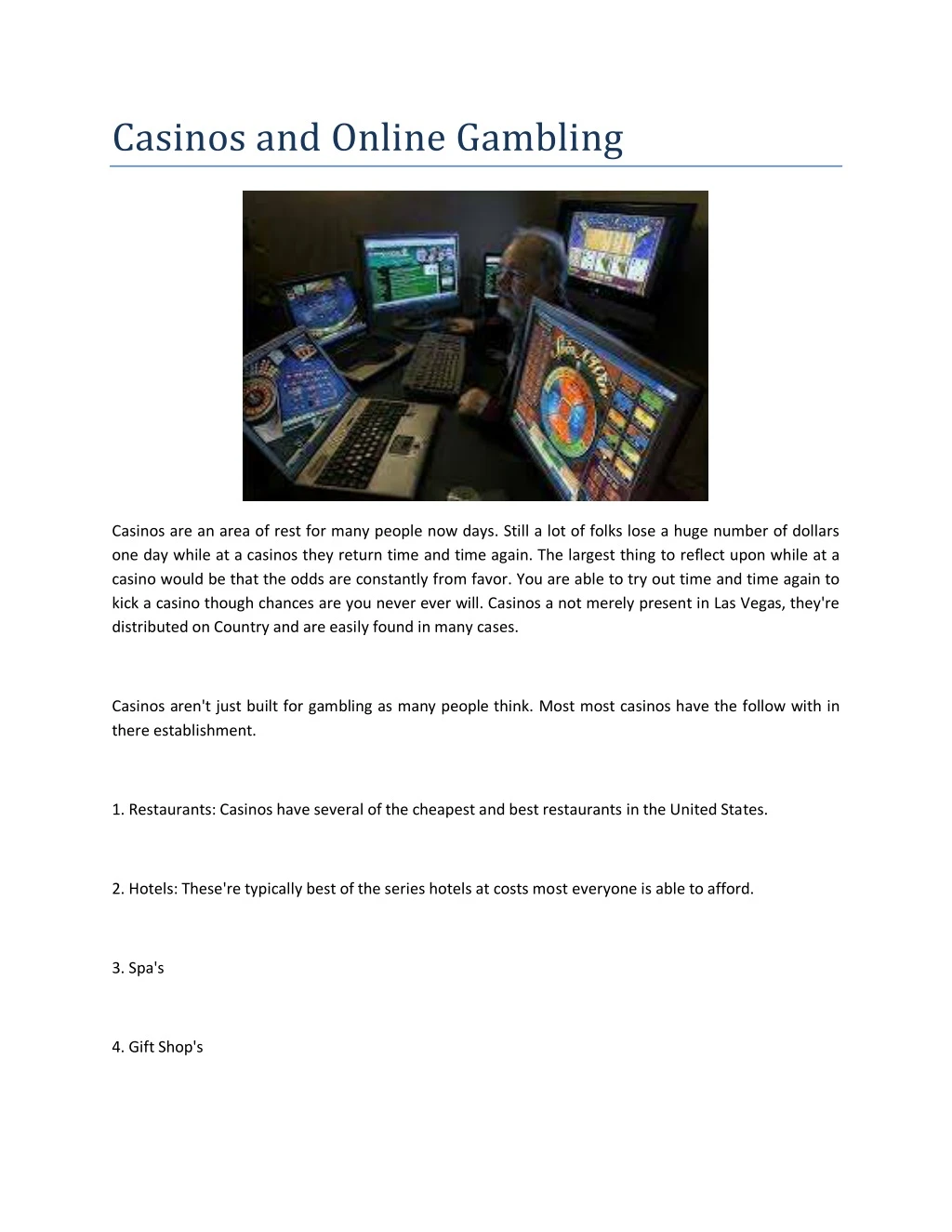 casinos and online gambling