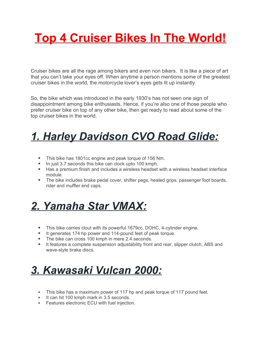 top 4 cruiser bikes in the world