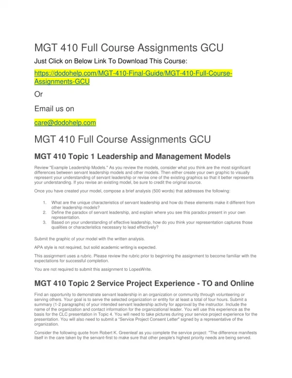 MGT 410 Full Course Assignments GCU