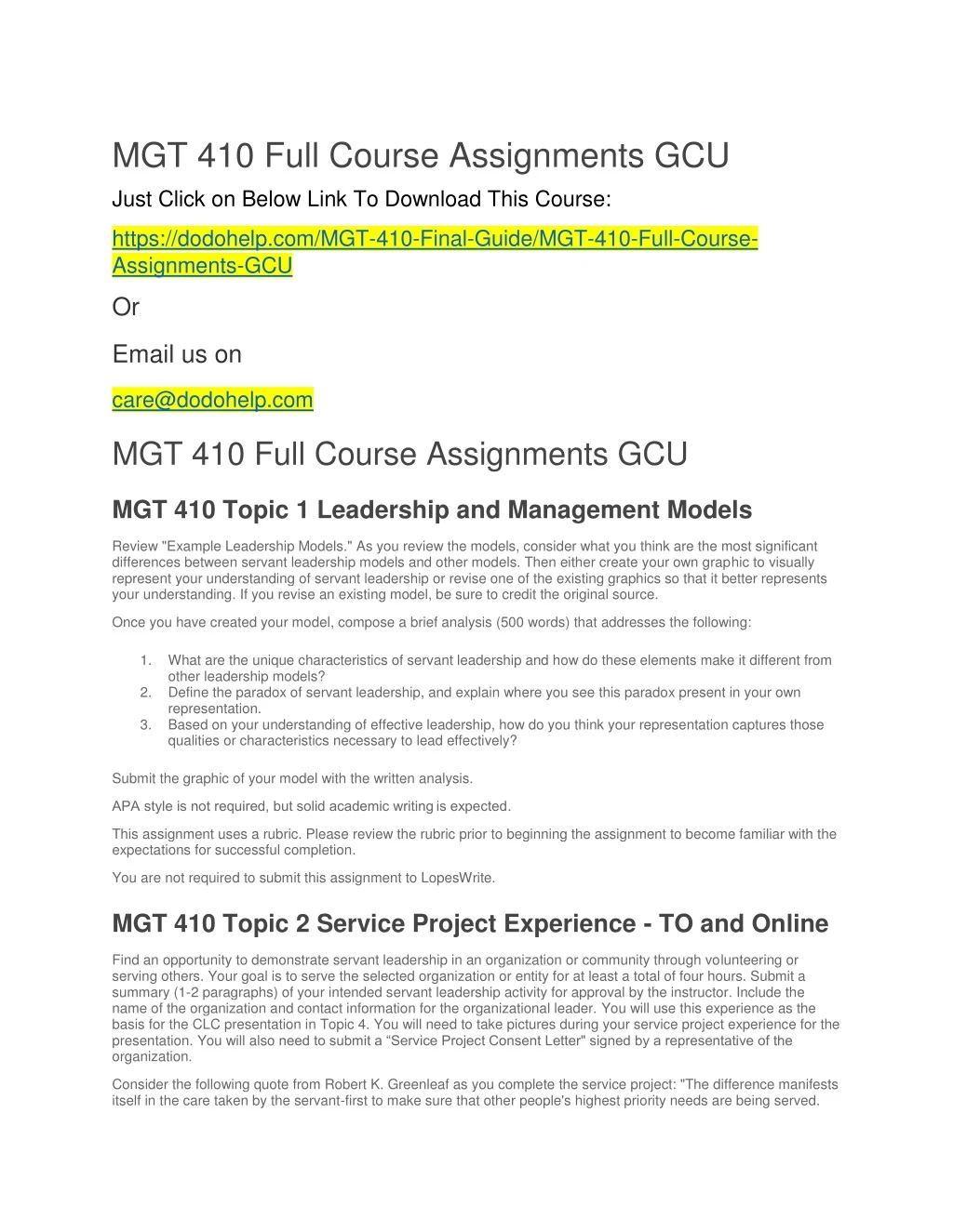 mgt 410 full course assignments gcu just click