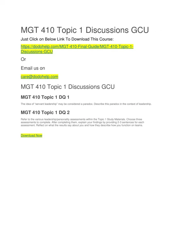 MGT 410 Topic 1 Discussions GCU