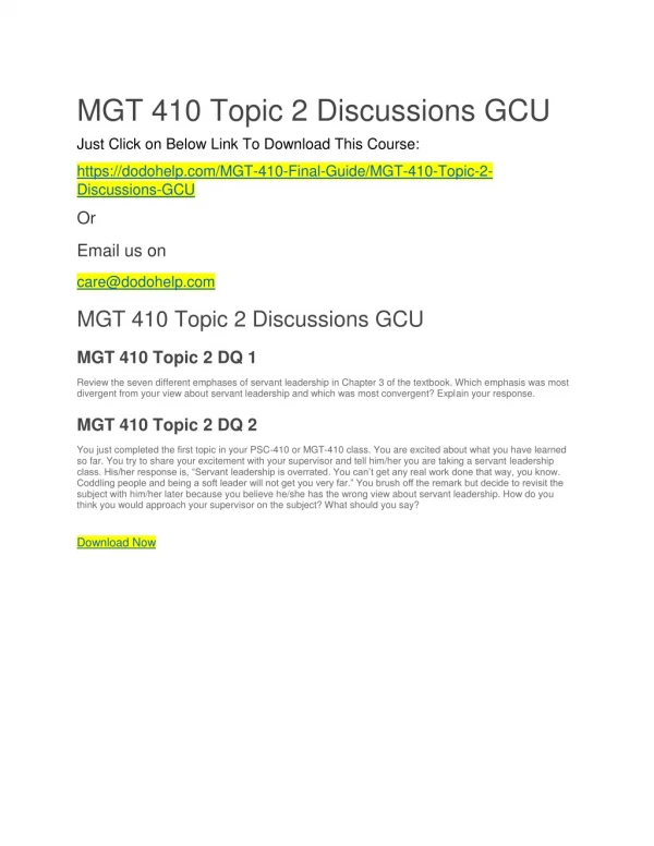 MGT 410 Topic 2 Discussions GCU