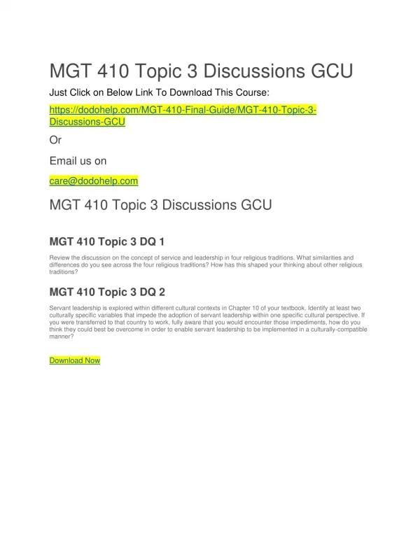 MGT 410 Topic 3 Discussions GCU