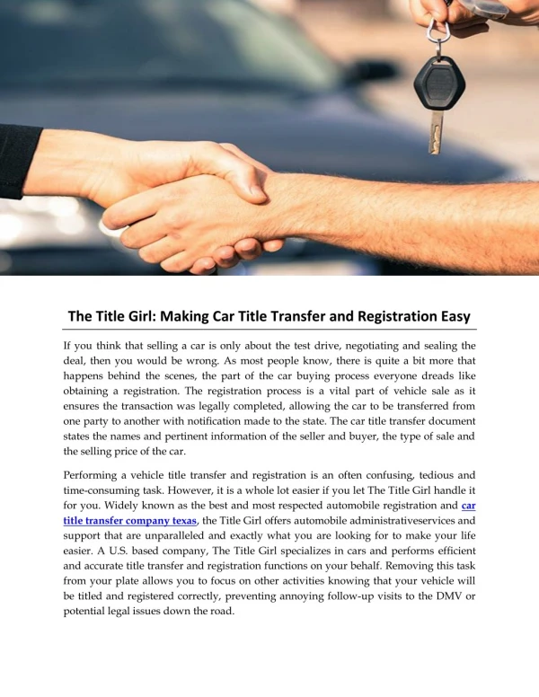 The Title Girl: Making Car Title Transfer and Registration Easy