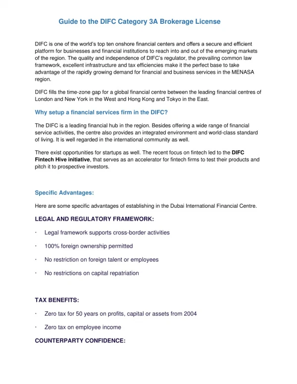 Guide to the DIFC Category 3A Brokerage License