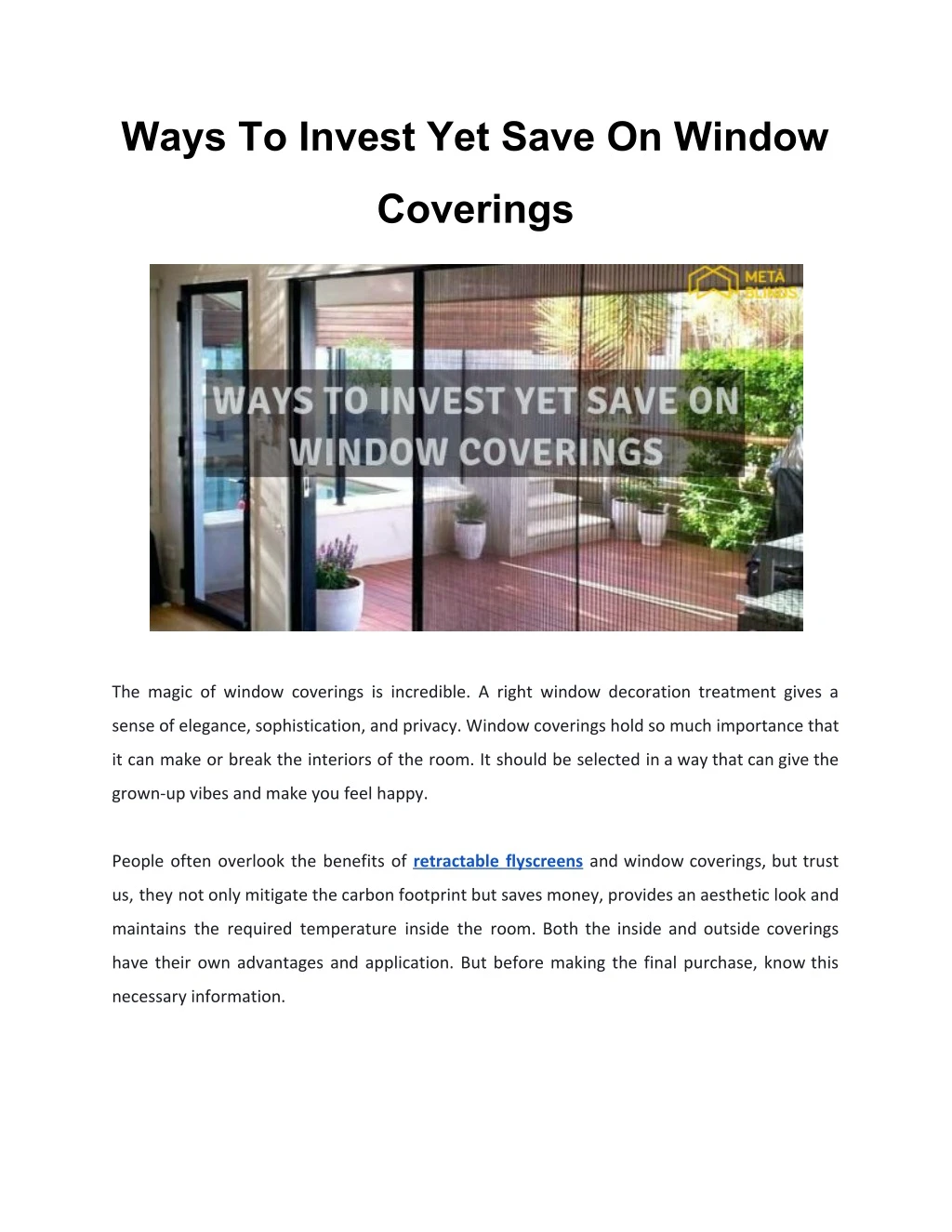 ways to invest yet save on window