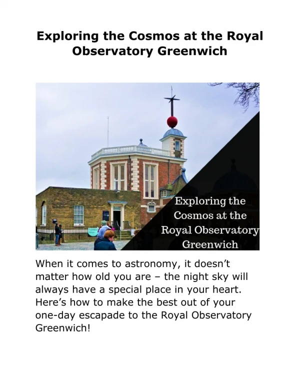 Exploring the Cosmos at the Royal Observatory Greenwich