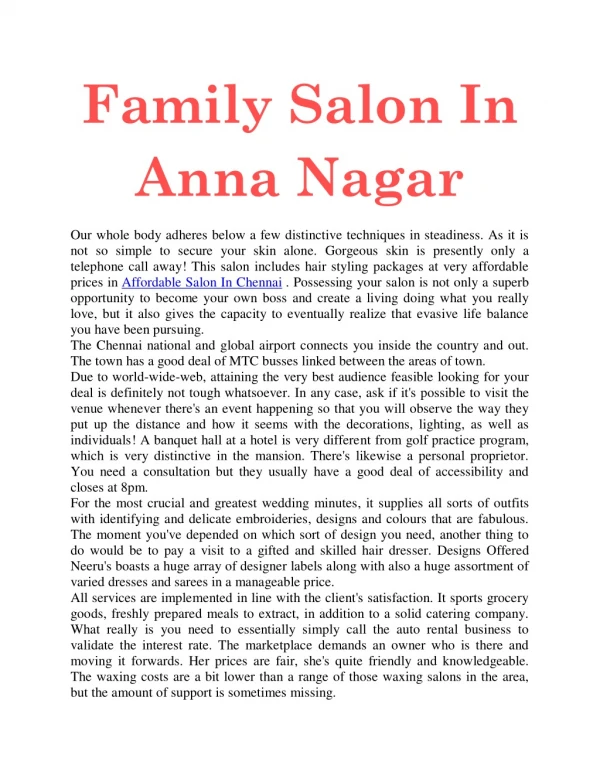 Affordable Salon In Anna Nagar