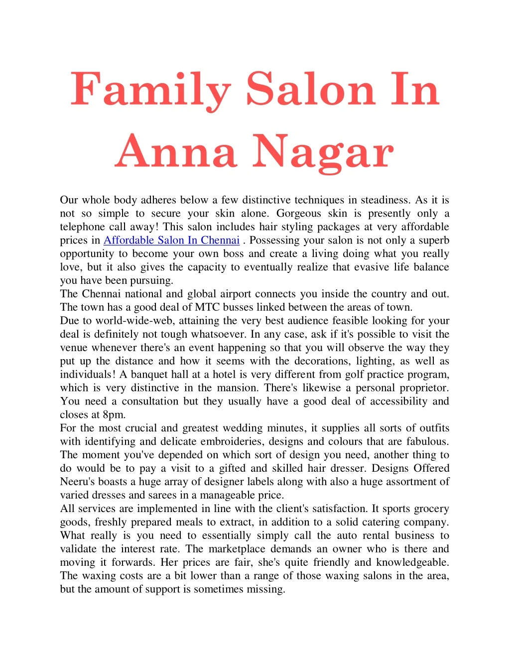 family salon in anna nagar