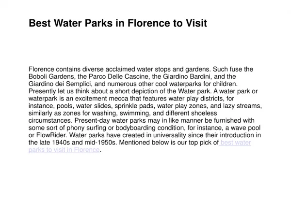 Water Parks to Visit in florence