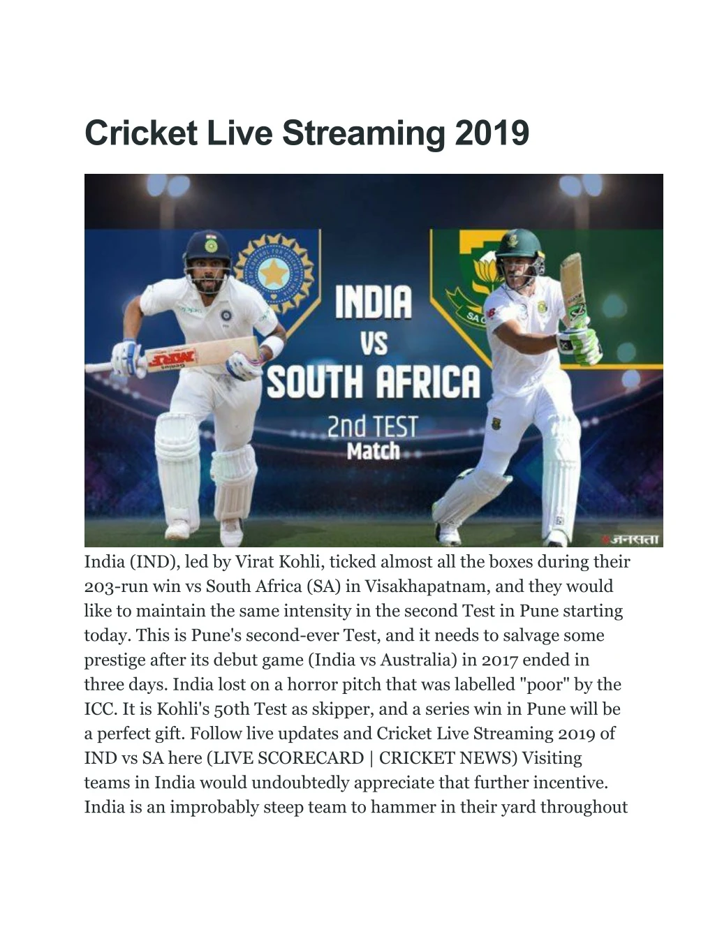 cricket live streaming 2019