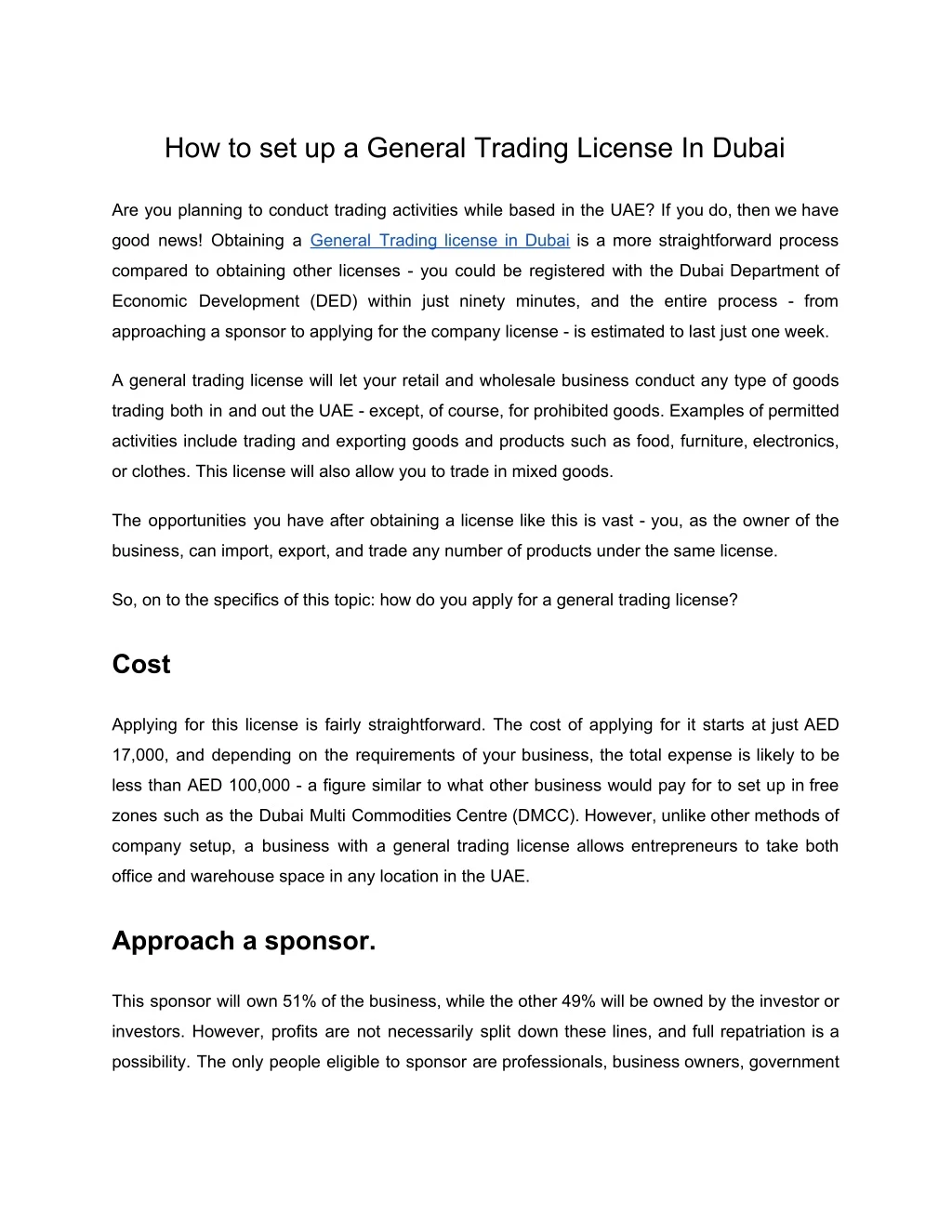 how to set up a general trading license in dubai