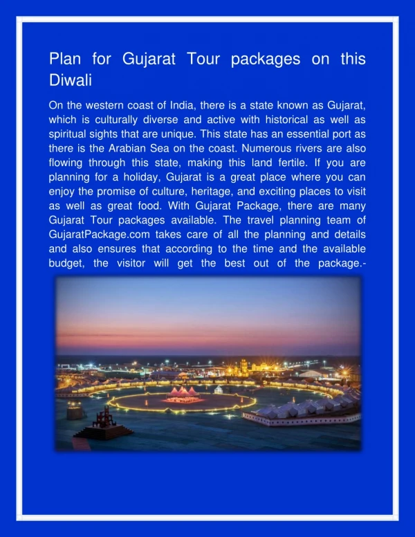 Plan for Gujarat Tour packages on this Diwali