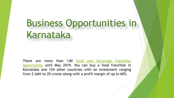 New Business and Franchise Opportunities in Karnataka