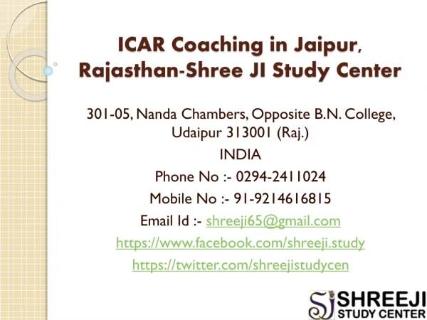 ICAR Coaching in Jaipur, Rajasthan-Shree JI Study Center