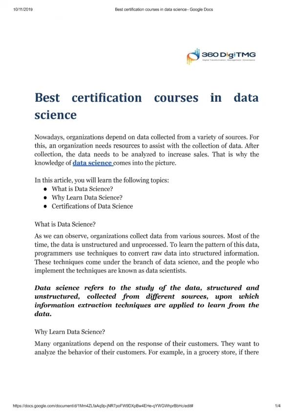 certification courses in data science