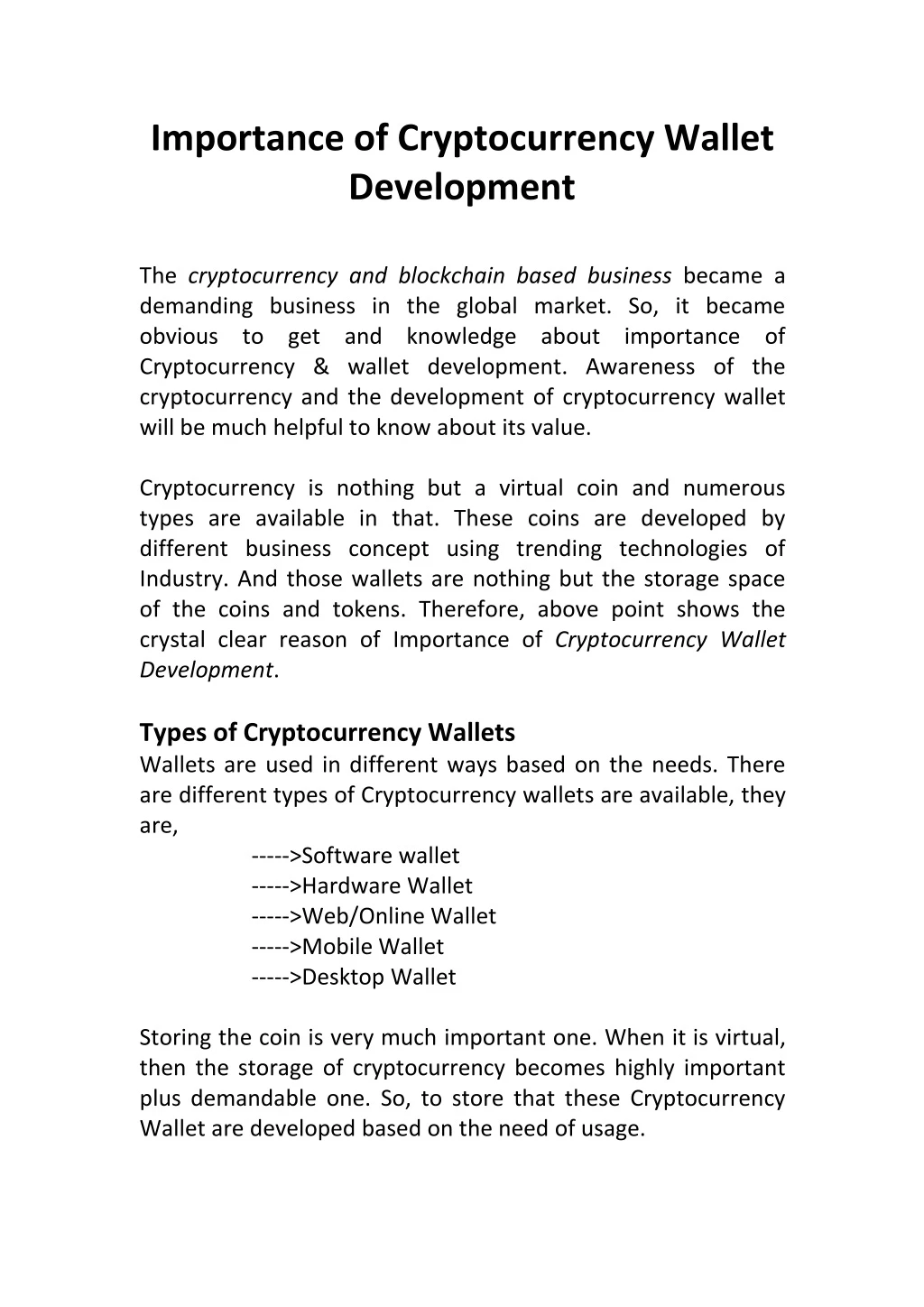 importance of cryptocurrency wallet development