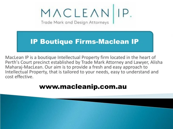 Best Boutique Law Firms in Sydney - Maclean IP