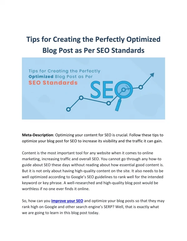 Tips for Creating the Perfectly Optimized Blog Post as Per SEO Standards