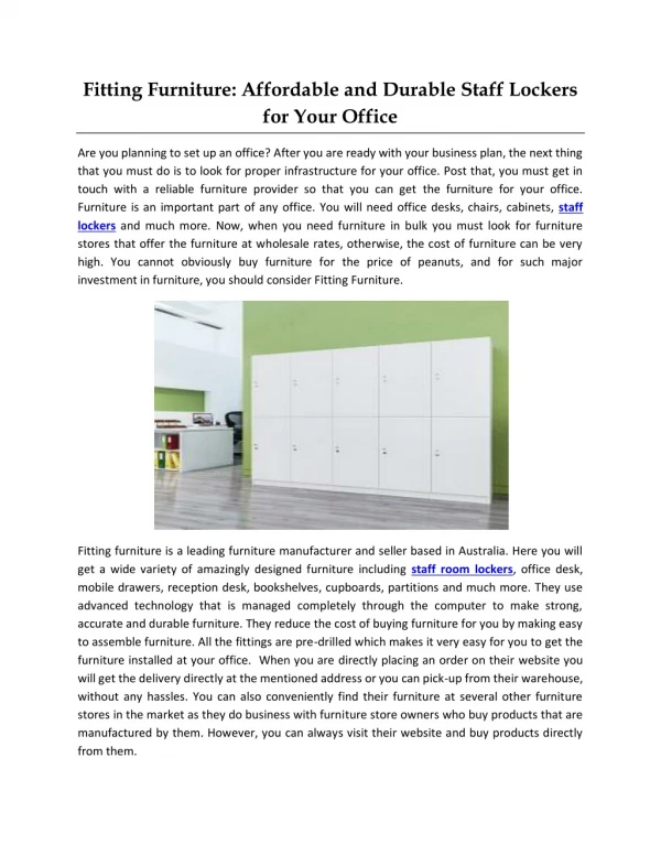 Fitting Furniture: Affordable and Durable Staff Lockers for Your Office